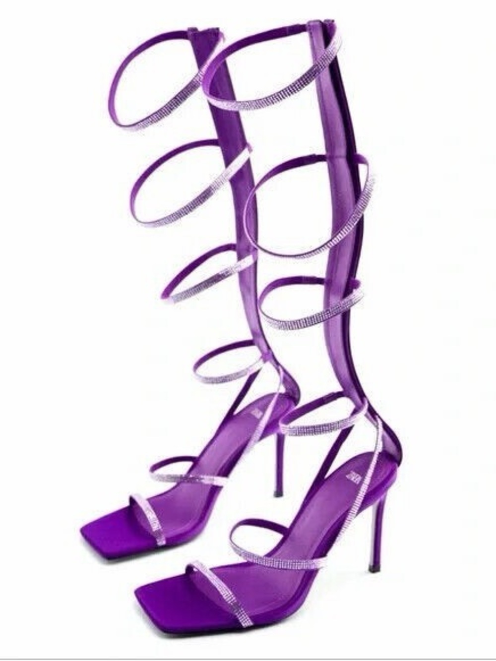 Zara Purple Rhinestone Gladiator Stiletto Sandals - Women